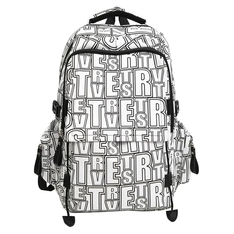 垣途者 大容量涂鸦时尚 尼龙 双肩包 男女同款情侣款 白色/黑色