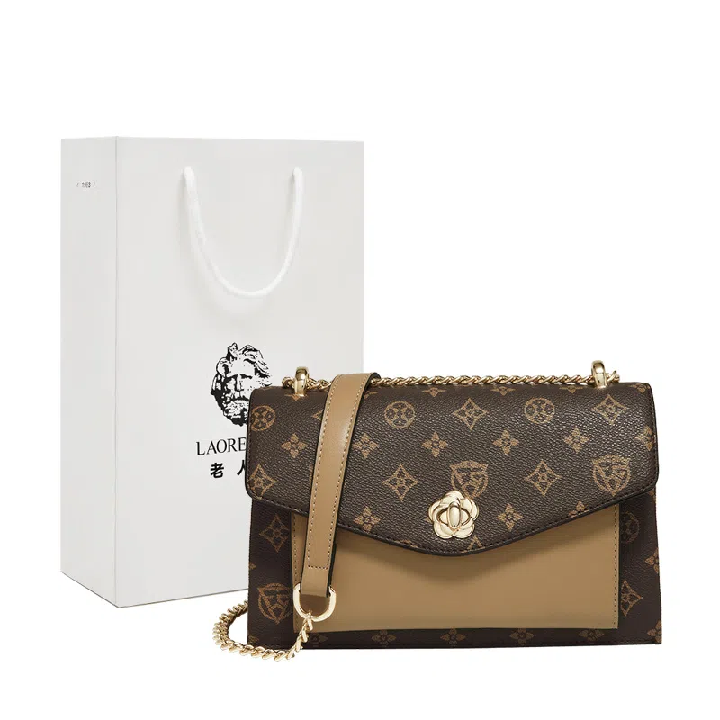 老人头 复古老花简约通勤百搭小方包 合成革 单肩斜挎包 常规 女款 咖色