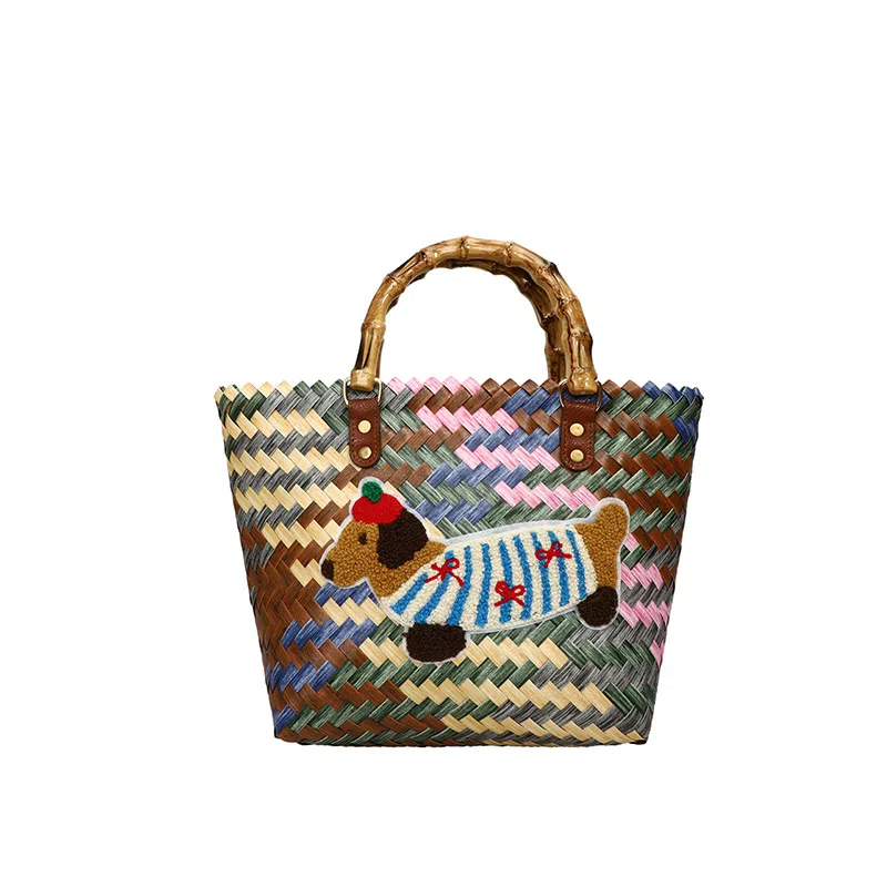 垣途者 小众复古设计感休闲时尚百搭通勤腊肠狗 编织 手提包 女款 彩色/棕色