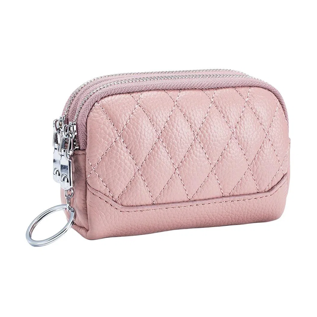 彤彤兔 菱格迷你真皮双层拉链 头层牛皮 零钱包 女款 多色