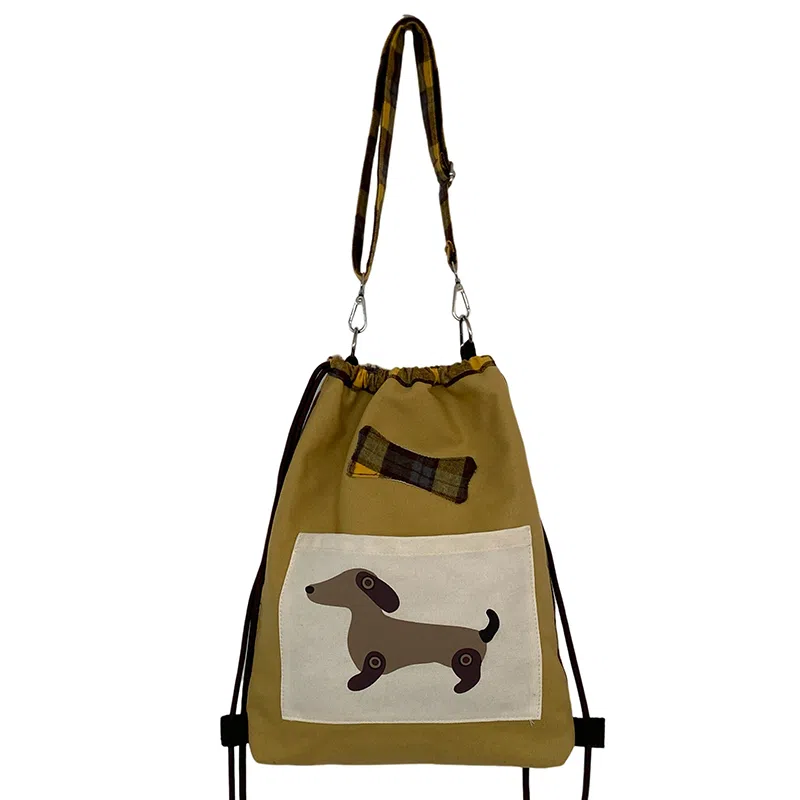 彤彤兔 迷人布腊肠狗 尼龙 双肩包 男女同款情侣款 黄色
