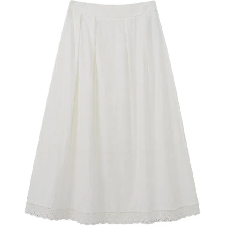 柳絮自制 纯色中腰薄款休闲长裙 女款 晨野纯白