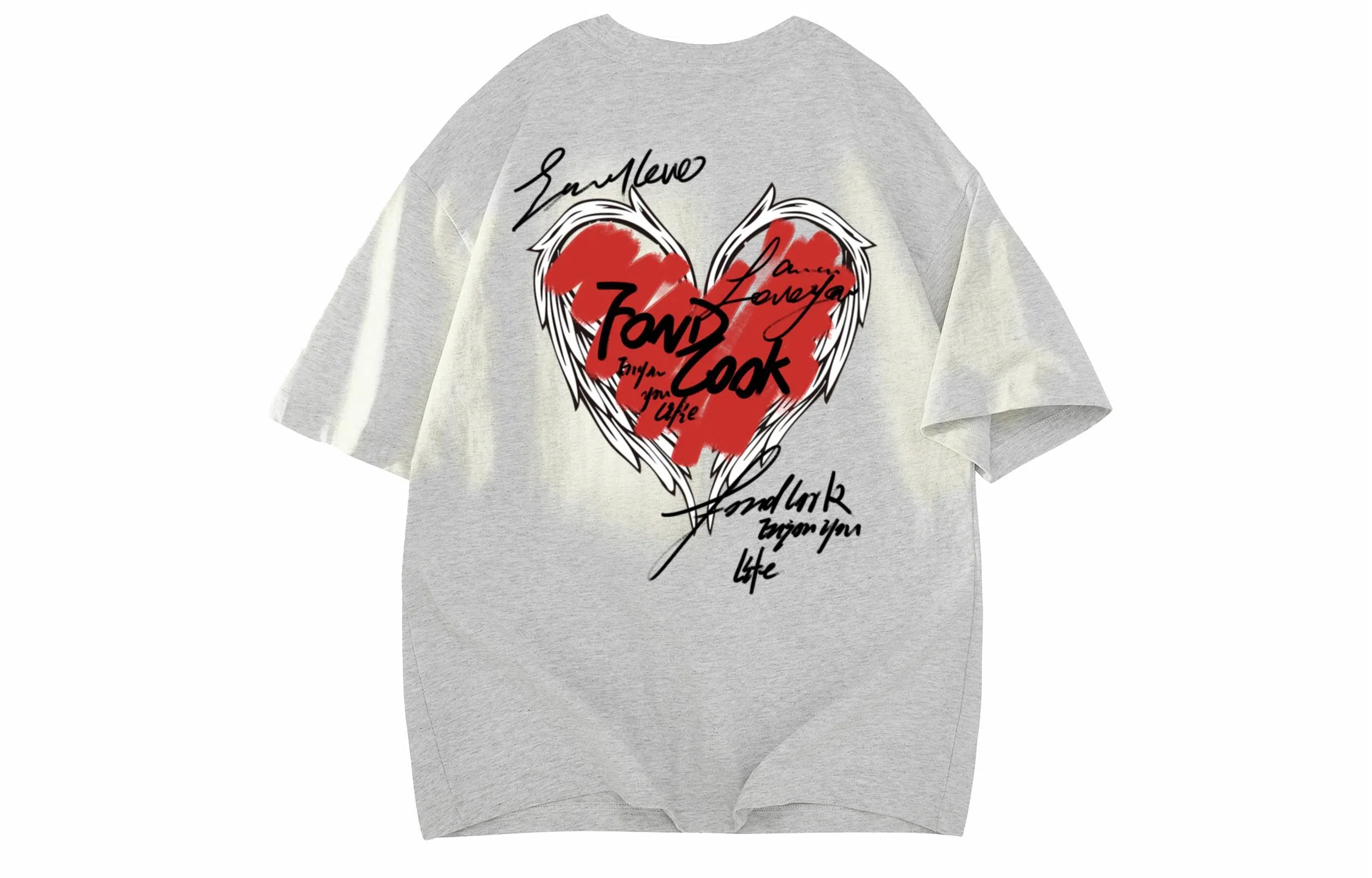 FONDLOOK Graffiti Heart Letter Tee Black