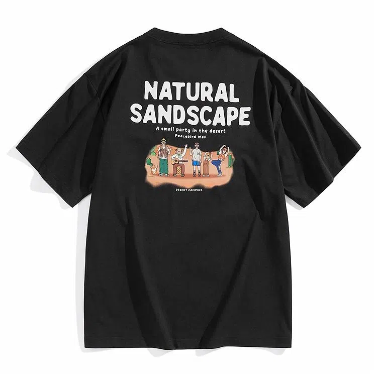 PEACEBIRD MEN Summer Artist Series Colorblock Back Print T-Shirt