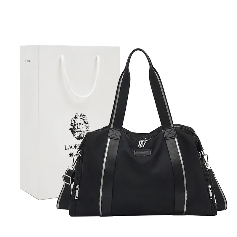 老人头 休闲运动通勤出行多功能大容量手提单肩斜挎包 织物 旅行包 女款 黑色