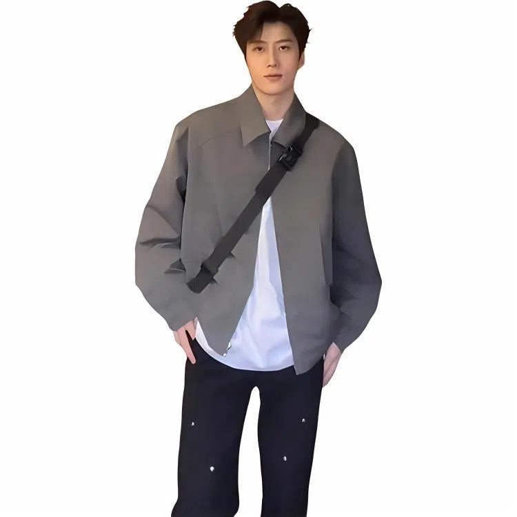 黑马漫画 纯色舒适百搭翻领夹克外套 男女同款
