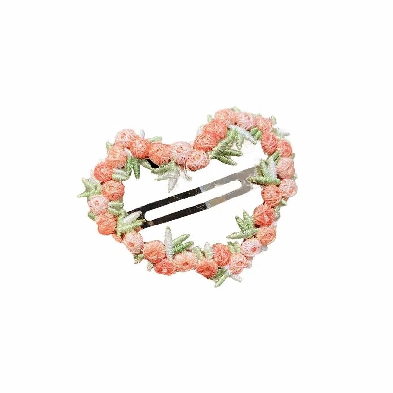 蒙妮 刺绣爱心花朵 布料 合金 发夹 男女同款情侣款