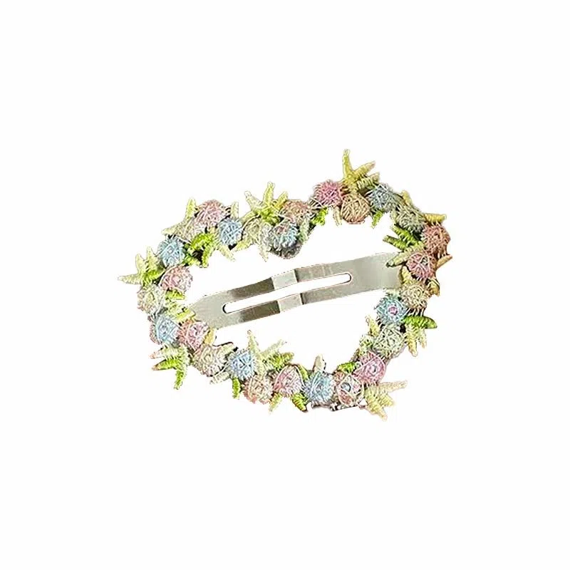 蒙妮 刺绣爱心花朵 布料 合金 发夹 男女同款情侣款