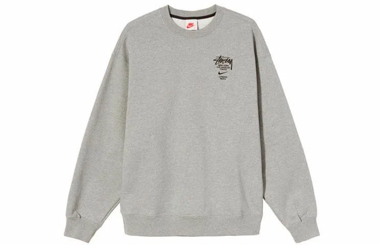 Stussy x Nike Embroidered Logo Crewneck Sweatshirt Grey