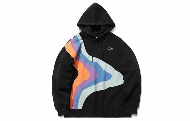 中国李宁 巴黎时装周系列 宽松套头连帽休闲运动卫衣 男款 黑色