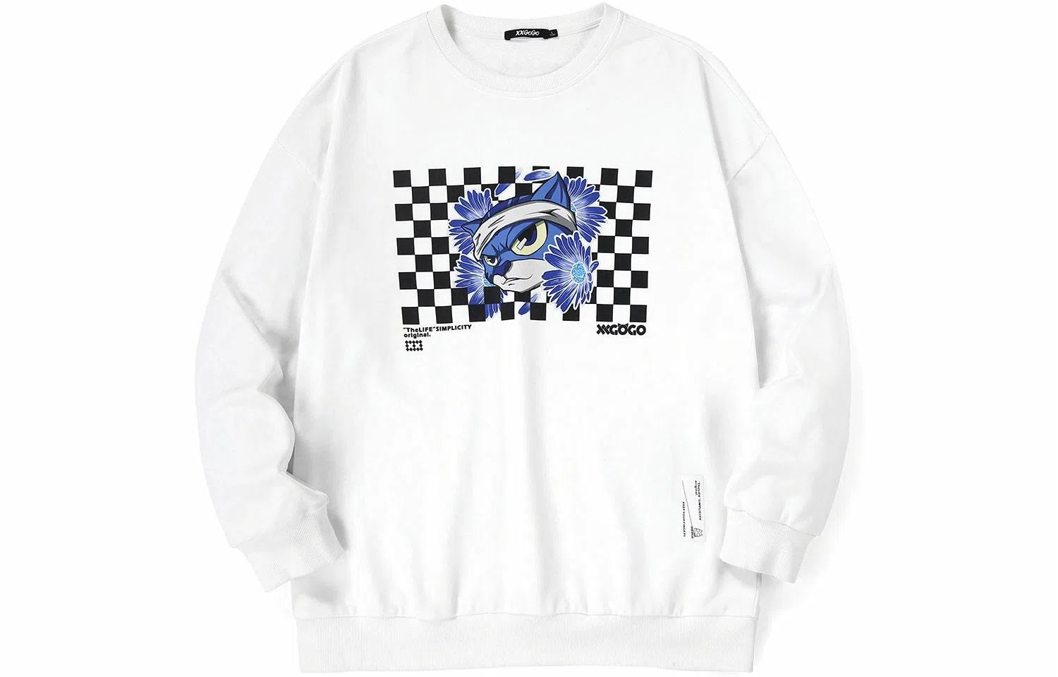 XXGOGO Blue Daisy Checkered Sweatshirt