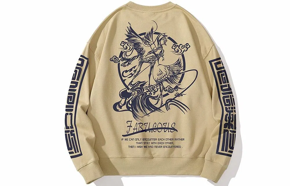 木村三社 仙鹤印花纯棉圆领宽松卫衣 男女同款