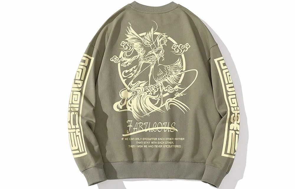 木村三社 仙鹤印花纯棉圆领宽松卫衣 男女同款