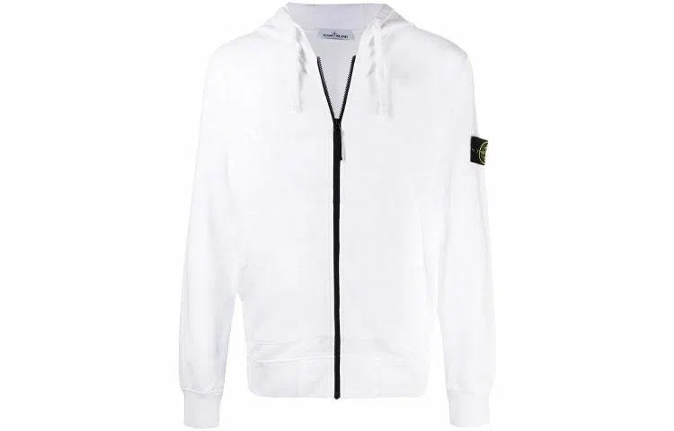 Stone Island Logo Zip Hoodie White