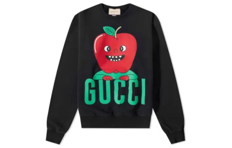 Gucci SS23 Apple Logo Crewneck Sweatshirt Black