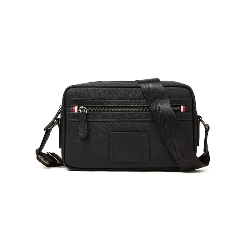 老人头 小众设计休闲百搭通勤 牛皮拼合成革 斜挎包 男款 黑色