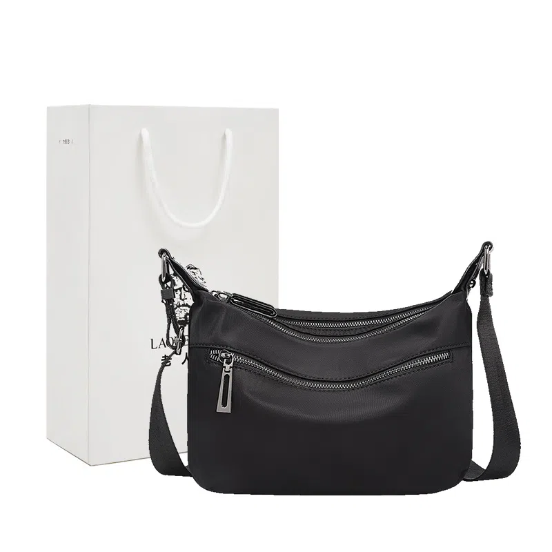 老人头 休闲简约百搭潮流通勤轻便 织物 单肩包斜挎包 女款 黑色