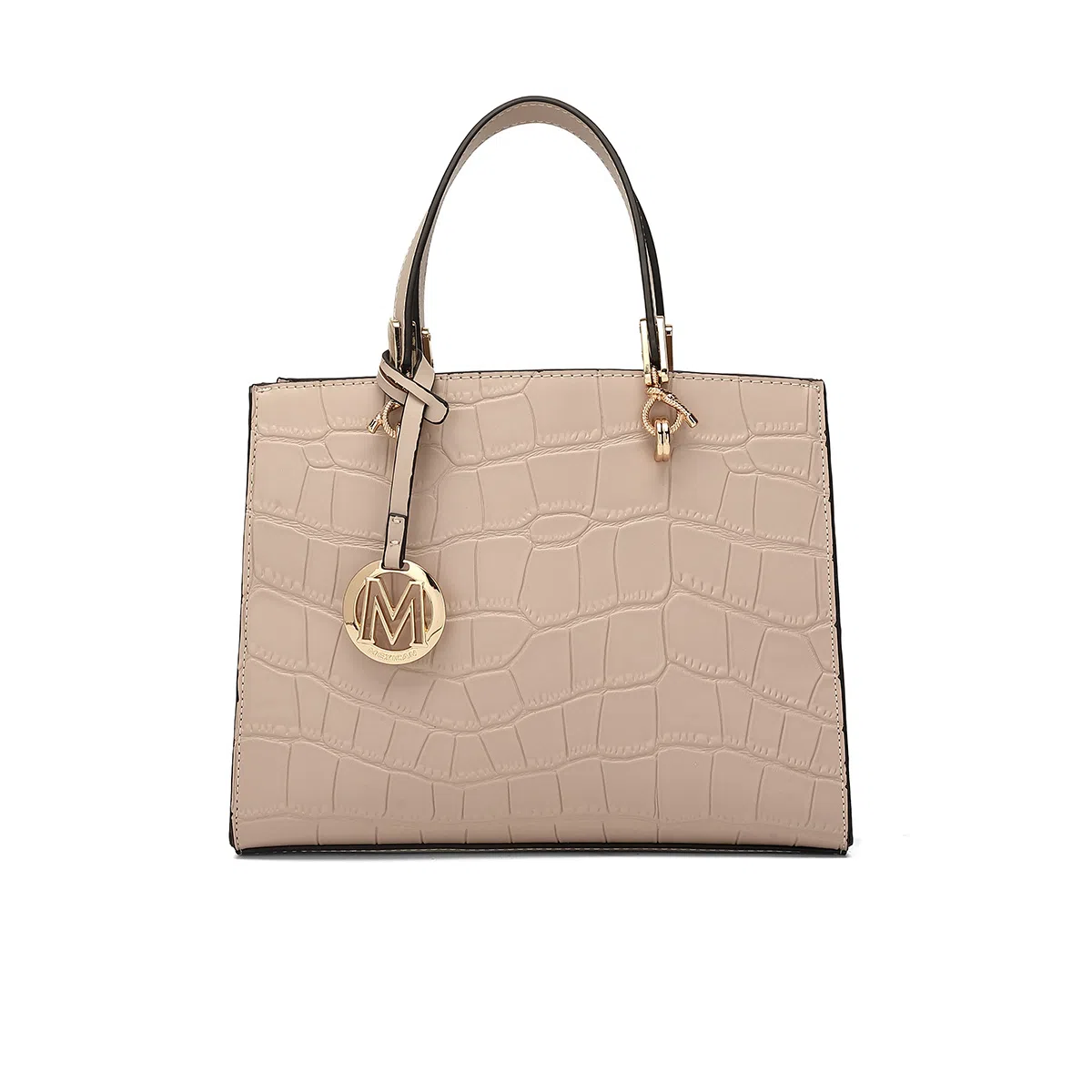 稻草人 高级感金属徽章时尚通勤 聚氨酯革 手提包 女款 黑色/杏色