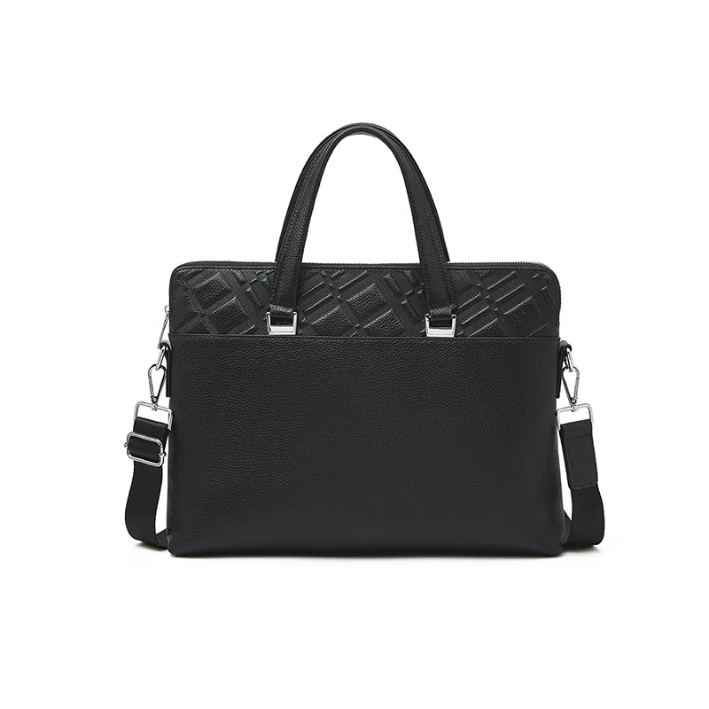 老人头 简约时尚商务通勤出差斜挎包 头层牛皮 公文包 常规 男款 黑色