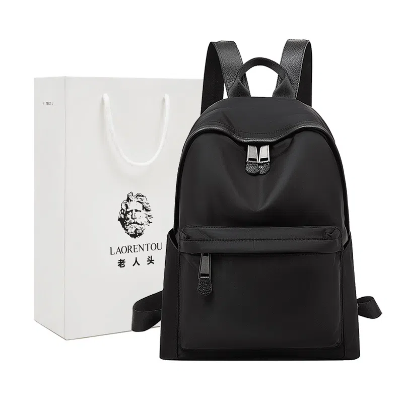 老人头 轻便出行通勤高颜值小众设计感百搭背包 牛皮 双肩包 常规 女款 黑色