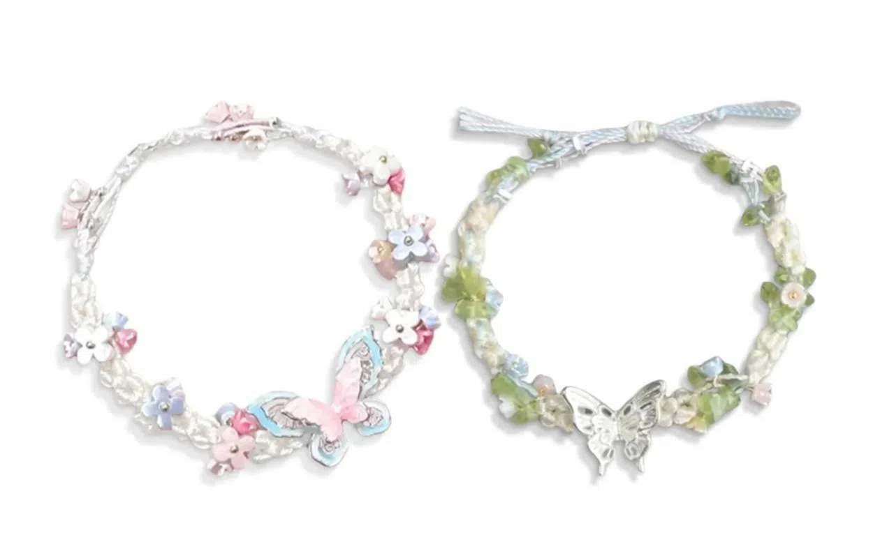 尚银福 浪漫蝴蝶花系列 森系小清新时尚优雅气质轻奢高级感 精灵公主小众创意设计冷淡风百搭手饰 合金 玉石手链 女款