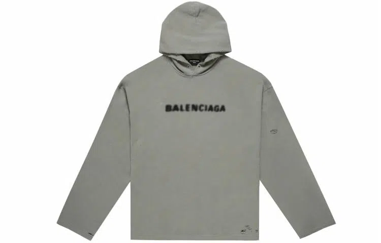 Balenciaga Logo Hoodie Gray Loose Fit Men