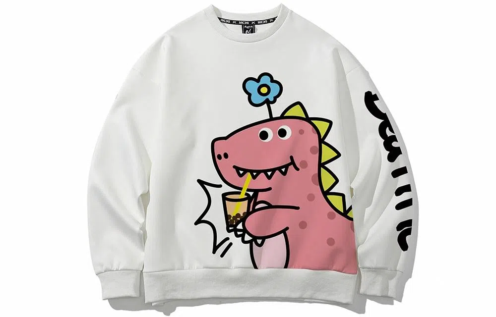 木村三社 小恐龙卡通印花宽松圆领卫衣 情侣款