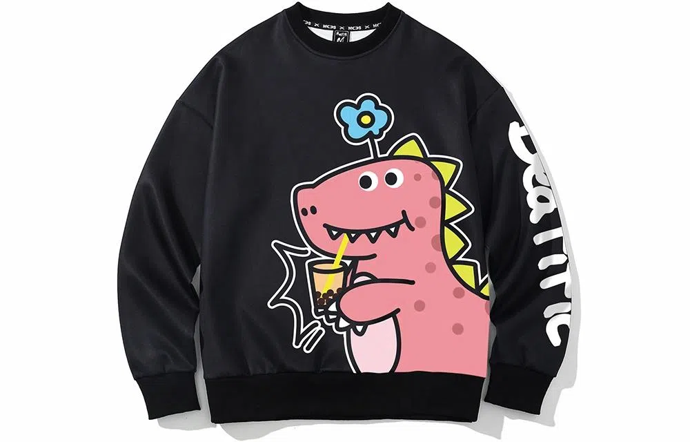 木村三社 小恐龙卡通印花宽松圆领卫衣 情侣款