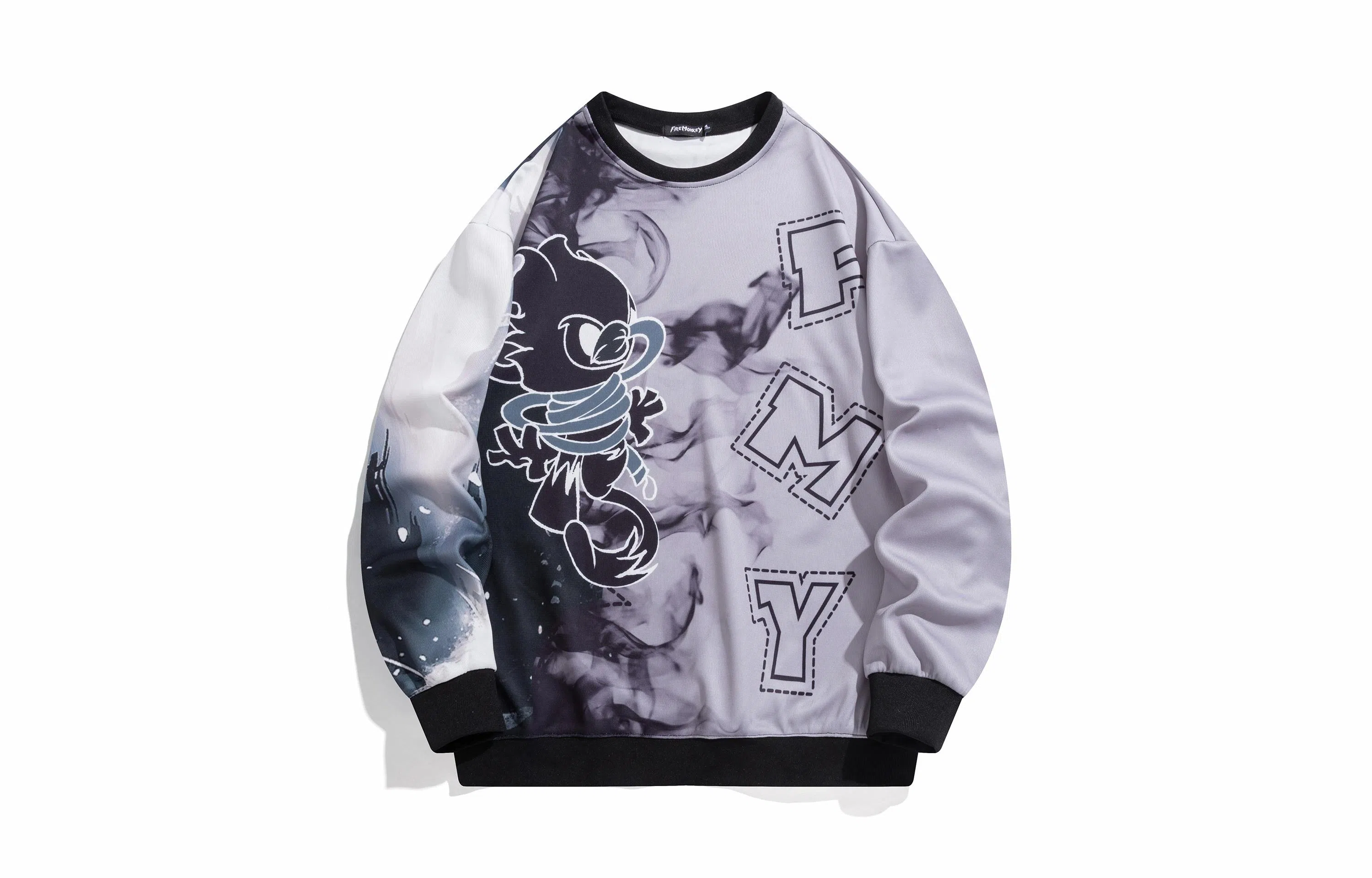 FireMonkey Hand-Painted Ink Brush Sweatshirt Gray