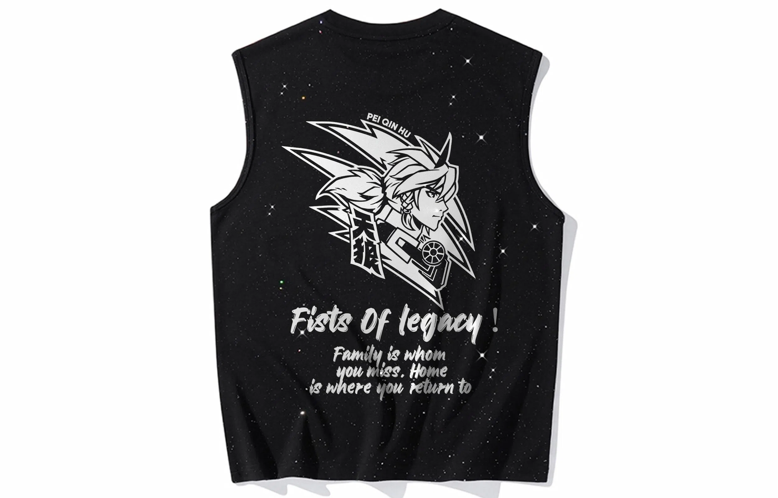 王者荣耀 裴擒虎天狼小队款 美式高街复古涂鸦字母印花满天星休闲宽松百搭日常通勤圆领无袖背心 男女同款