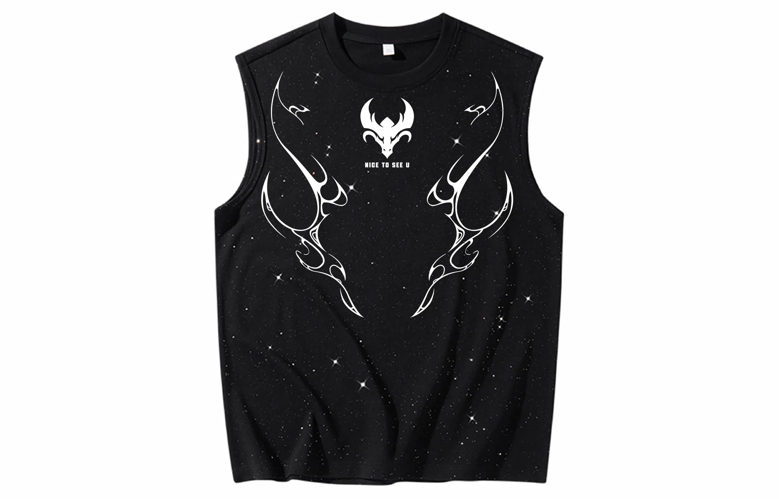 王者荣耀 东方元素大龙字母印花满天星宽松休闲百搭高街纯棉无性别中国风圆领无袖背心 男女同款