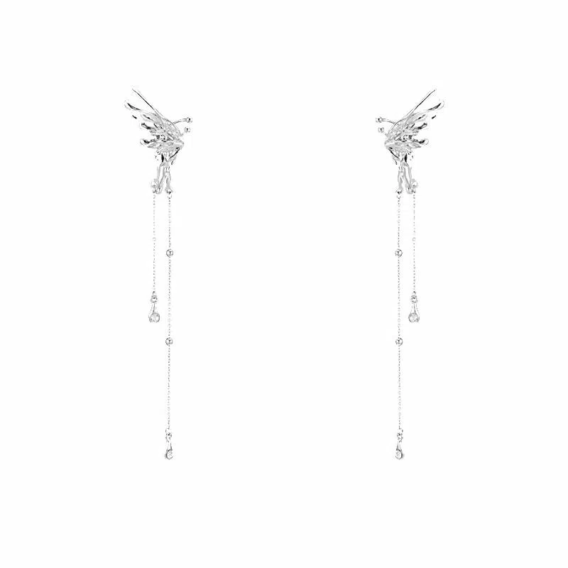 韵系 蝴蝶流苏长款 铜镀金 耳夹 女款