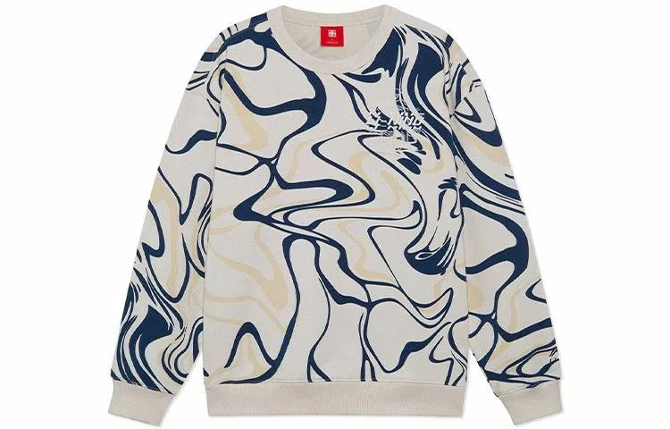 中国李宁 潮流音乐节系列 趣味印花宽松运动套头卫衣 男款 米白色  