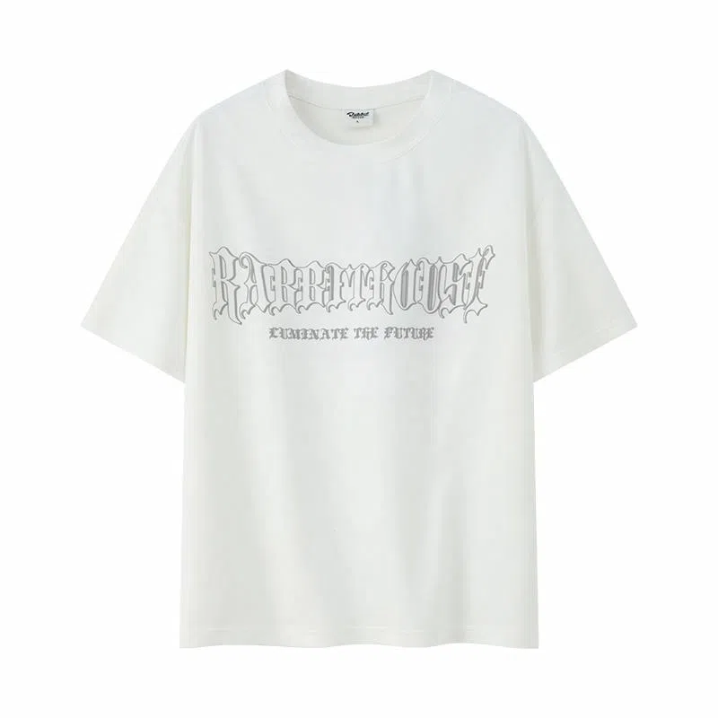 Rabbit House Reflective Gothic Lettering Suede T-Shirt