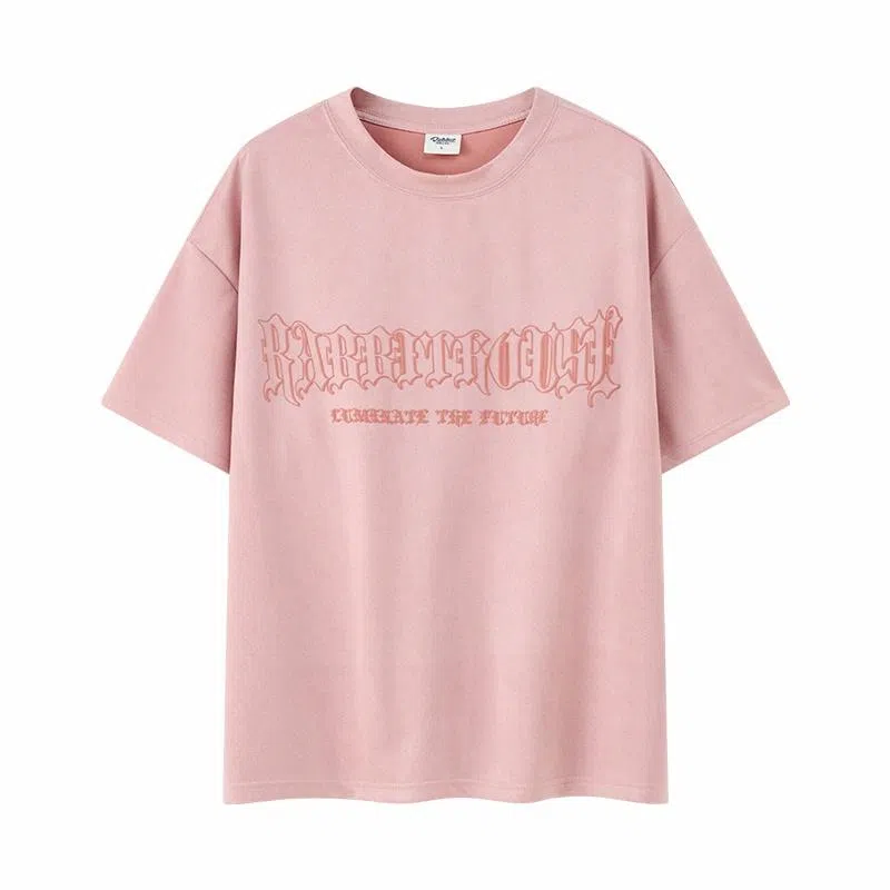 Rabbit House Reflective Gothic Lettering Suede T-Shirt