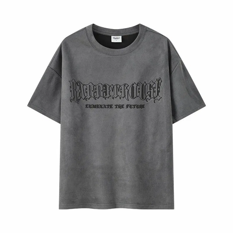 Rabbit House Reflective Gothic Lettering Suede T-Shirt