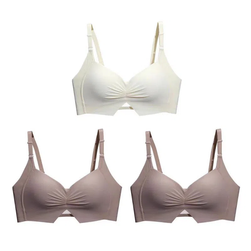 棉基因 简约防滑侧收副乳全罩杯无痕大胸显小防下垂薄款聚拢文胸 女款 组合装