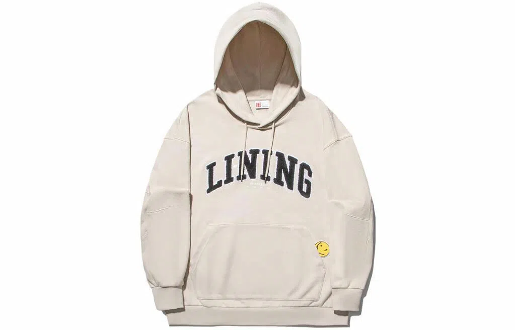 中国李宁 字母印花宽松套头连帽卫衣 男女同款 燕麦灰