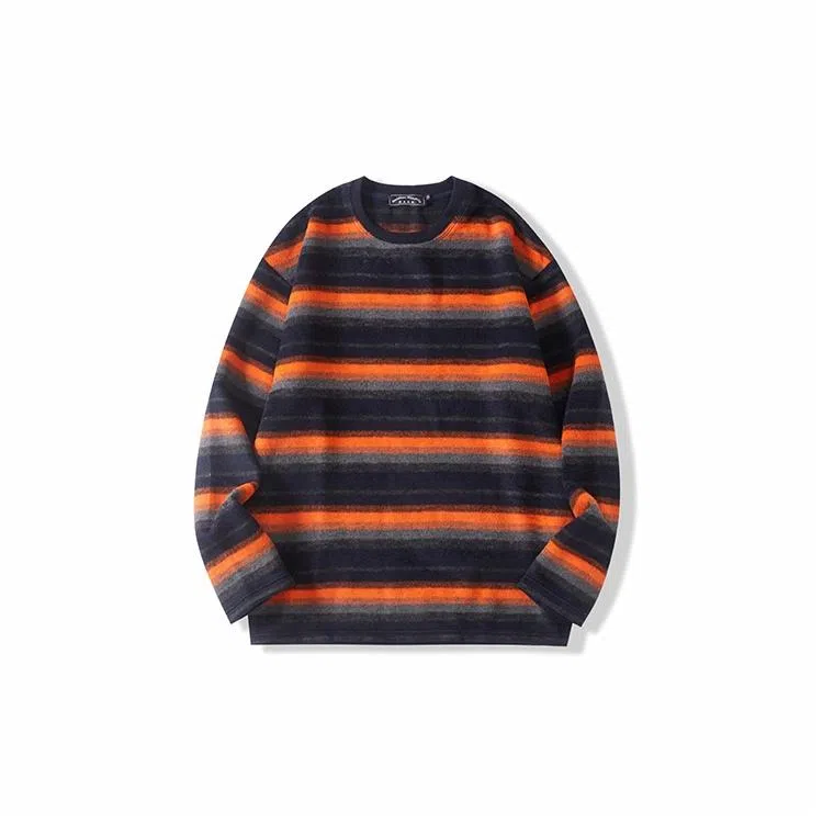 我是大卫 彩色条纹宽松圆领套头针织卫衣 男女同款 橙色