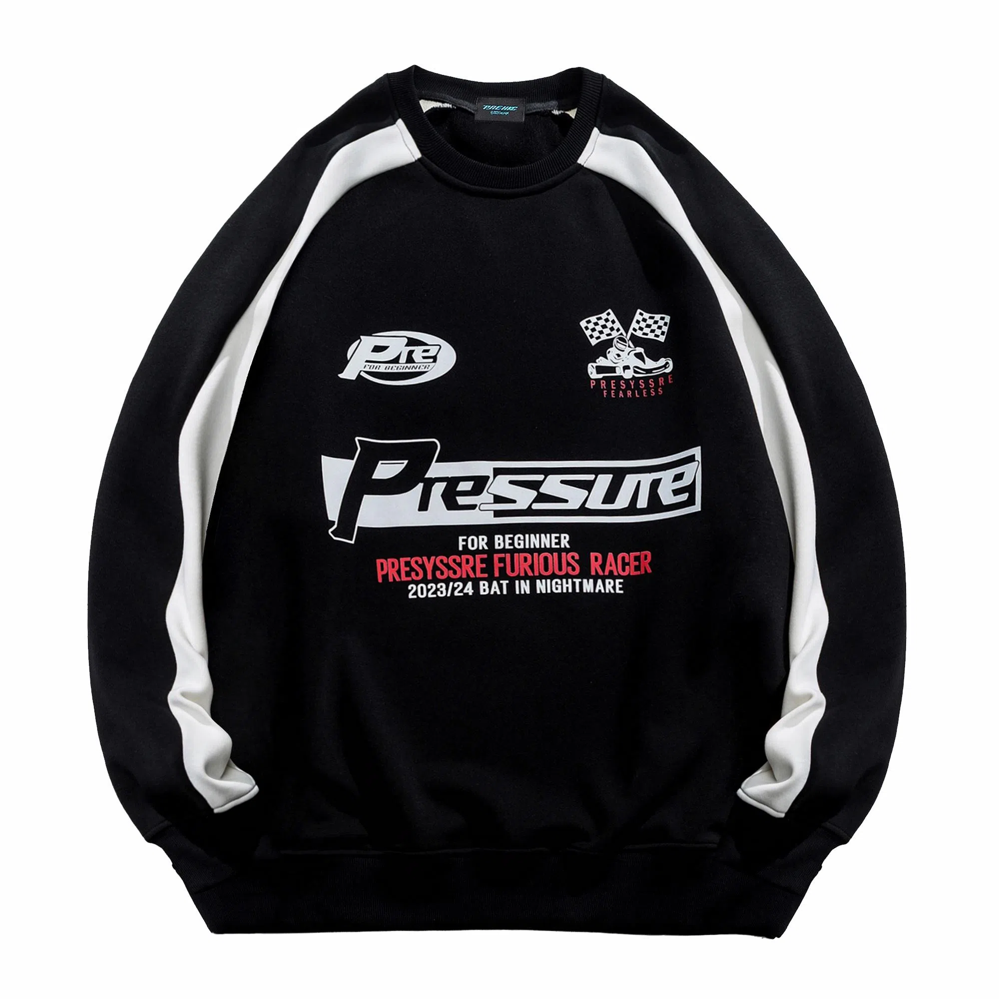 PRESSURE Retro Racing Flag Crewneck Sweatshirt