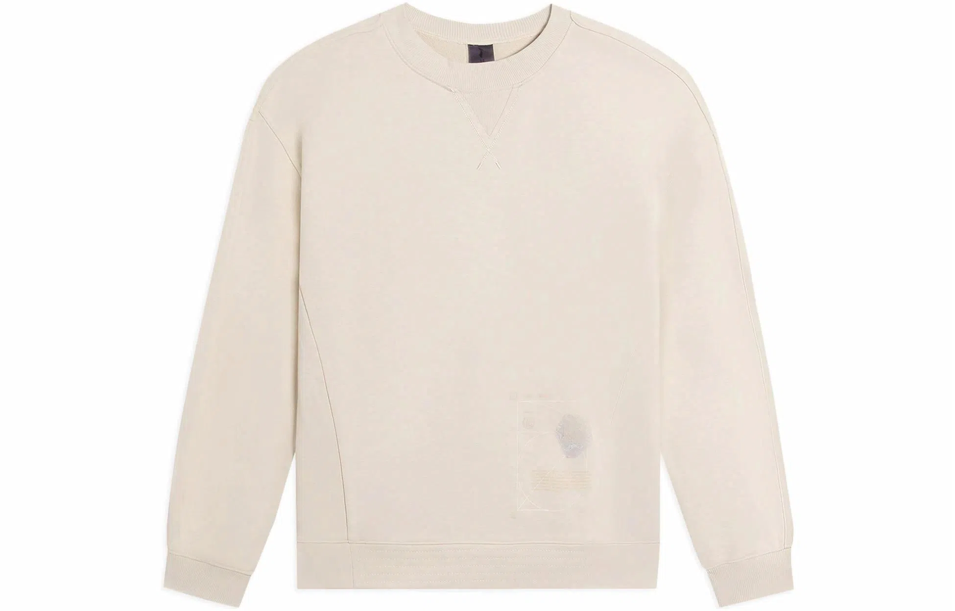 中国李宁 纯色印花图案圆领长袖卫衣 男女同款 卡其色