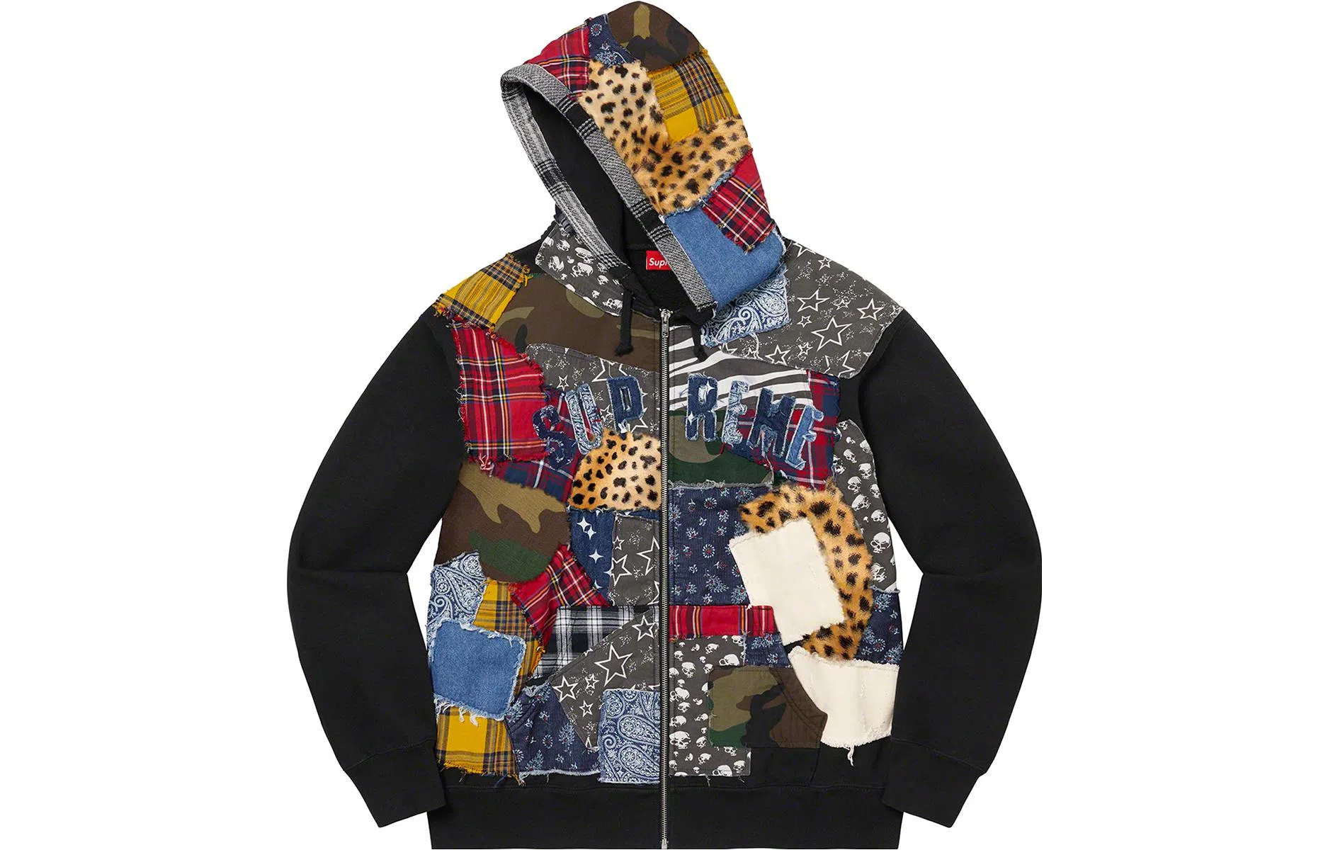Supreme Patchwork Zip Up Hooded Sweatshirt