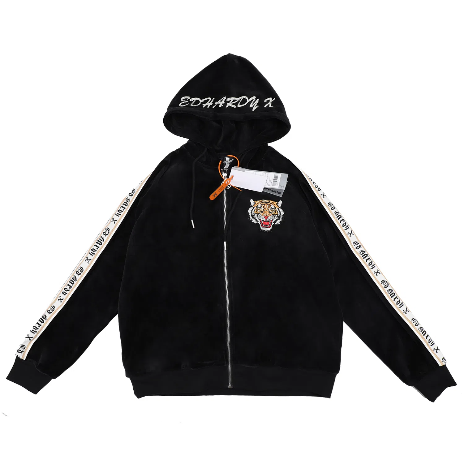 Ed Hardy Velvet Zip Hoodie Black