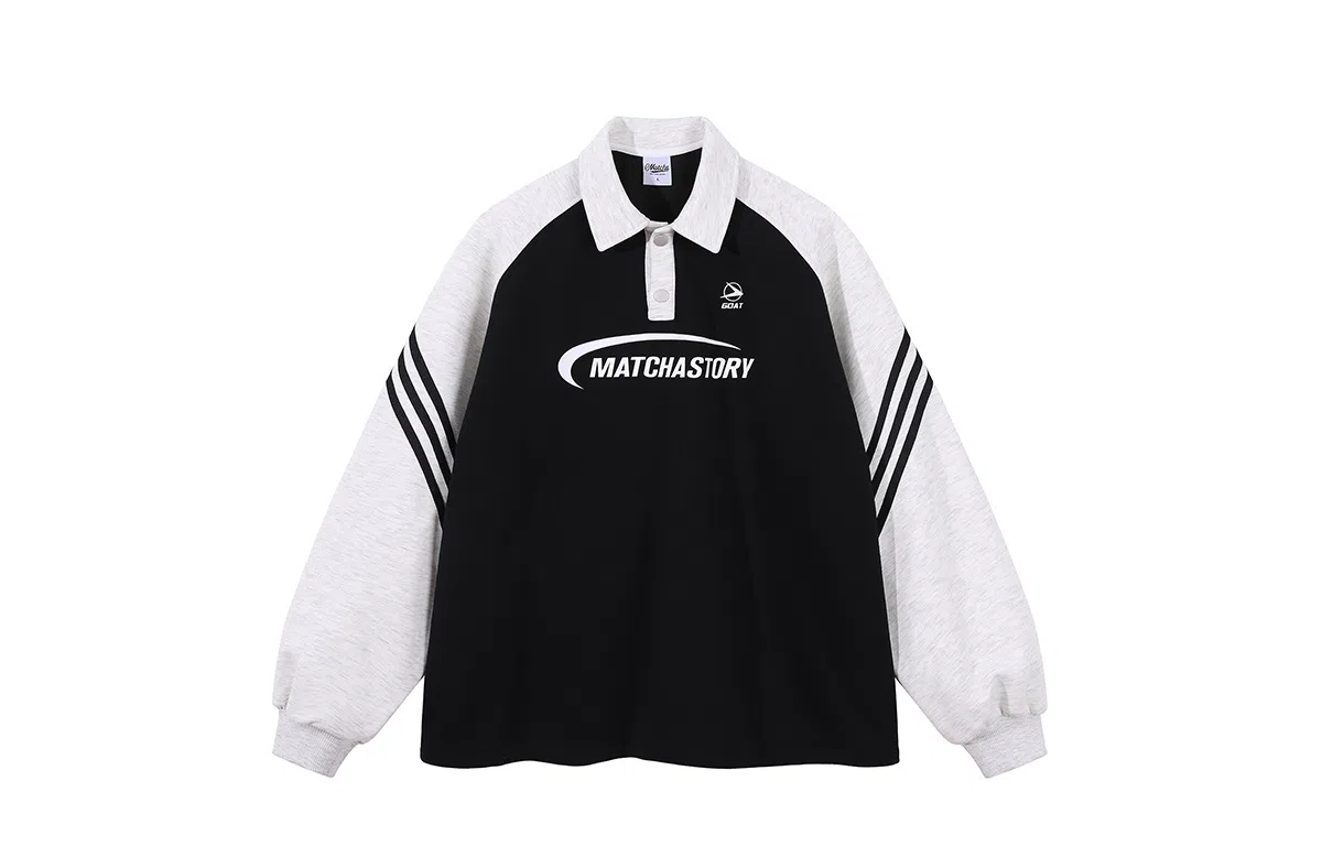 MATCHA STORY Retro College Polo Sweatshirt