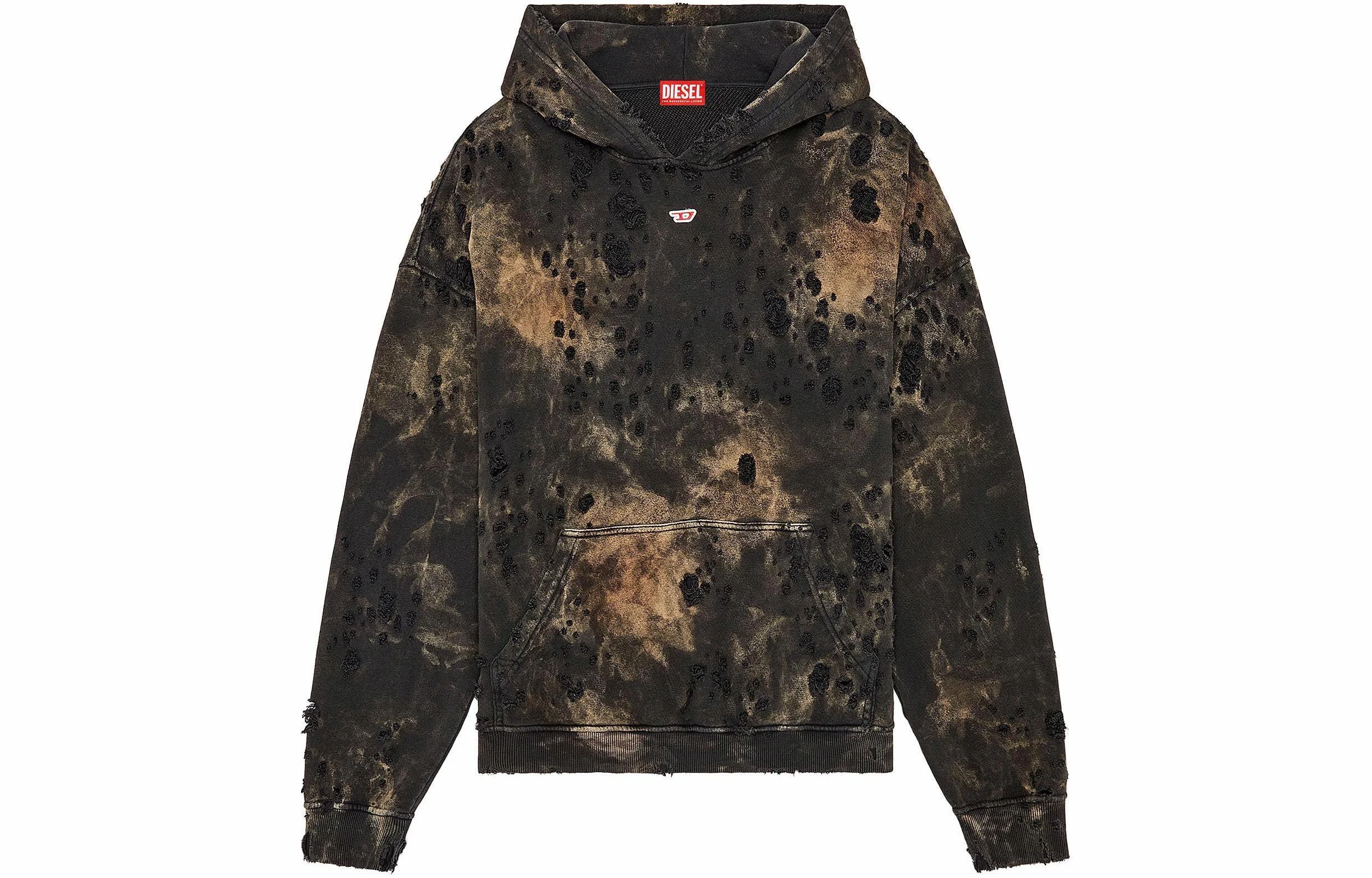 Diesel Hoodie Distressed Brown Black