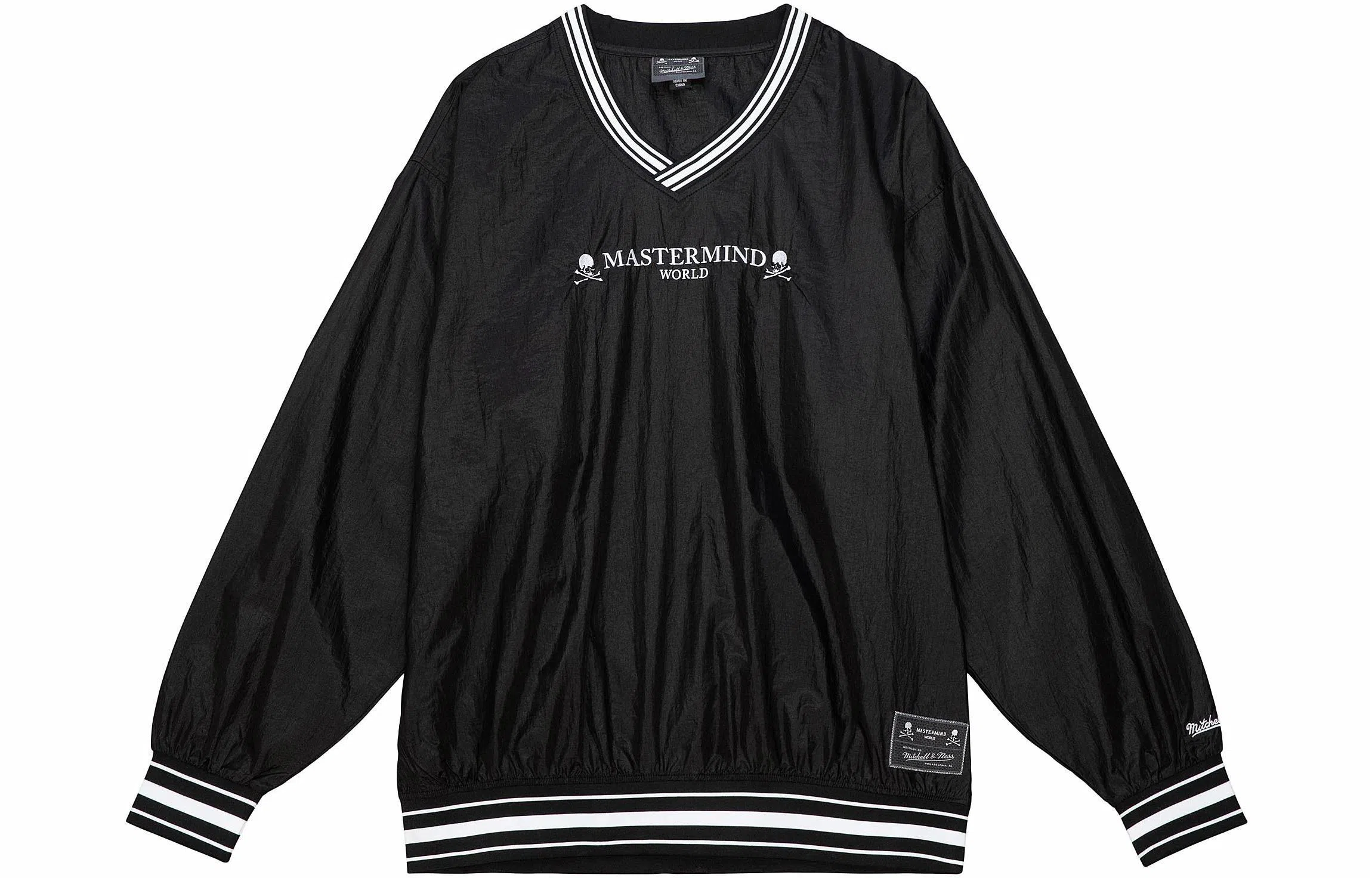 Mitchell & Ness x mastermind Striped V-Neck Sweatshirt Black