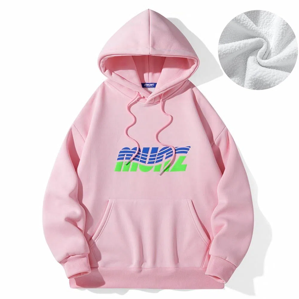 星际者 波浪字母印花宽松连帽休闲套头卫衣 男女同款 加绒加厚可选