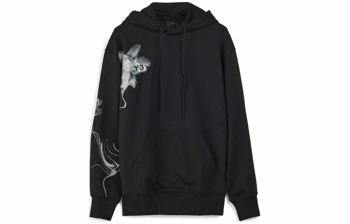 Y-3 Floral Print Hoodie Black