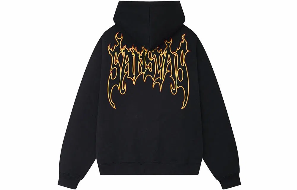 木村三社 火焰字母印花宽松连帽套头长袖卫衣 男女同款