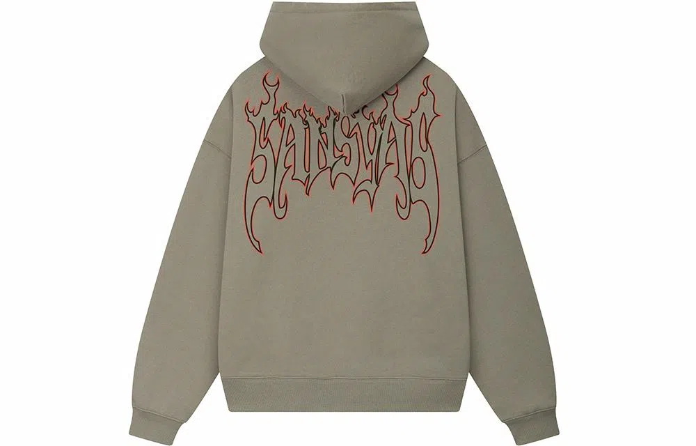 木村三社 火焰字母印花宽松连帽套头长袖卫衣 男女同款